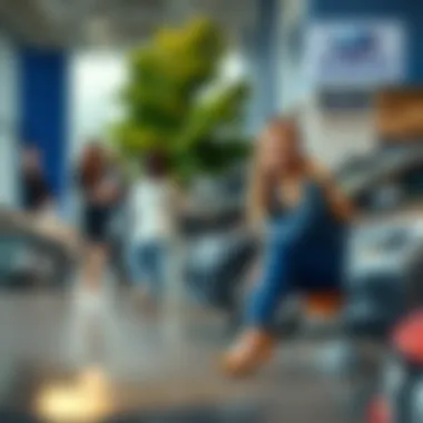 Customer service representatives assisting clients at Subaru dealership