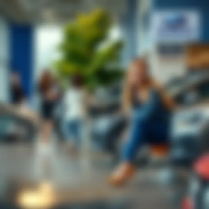 Customer service representatives assisting clients at Subaru dealership