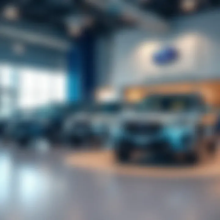 Showroom interior showcasing new Subaru models