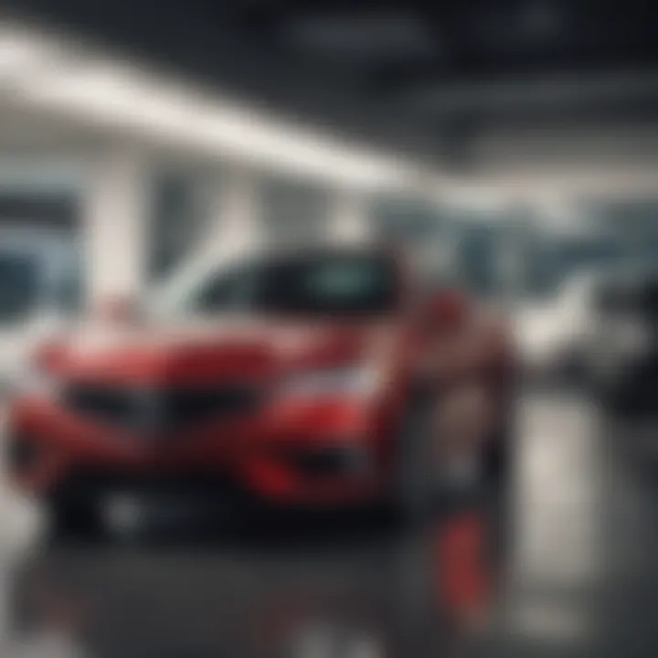 Customer service representative assisting a client in an Acura dealership