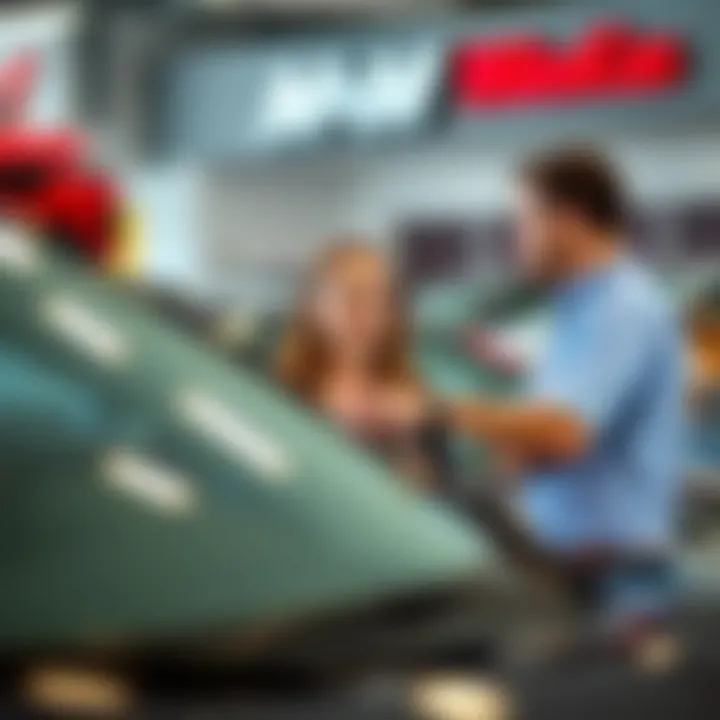 Customer engaging with a sales representative at M&M Used Cars during the vehicle purchasing process.