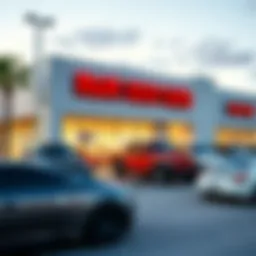 Exterior view of M&M Used Cars dealership showcasing a variety of pre-owned vehicles.