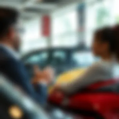 A customer engaging with a Toyota sales representative in a dealership