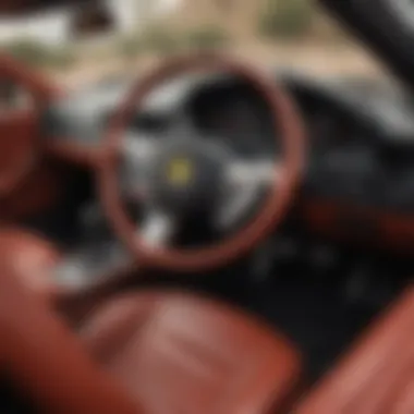 Close-up of a used Ferrari's interior showcasing craftsmanship