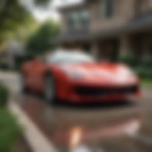 Luxury used Ferrari parked in a stylish Dallas neighborhood