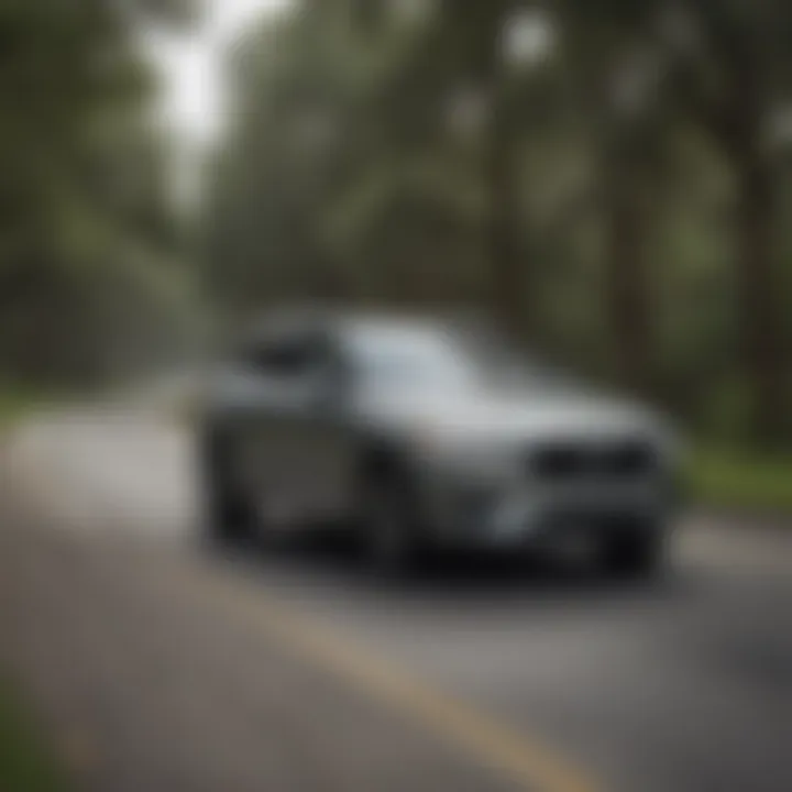 A scenic view of a Volvo car in motion on a Houston road