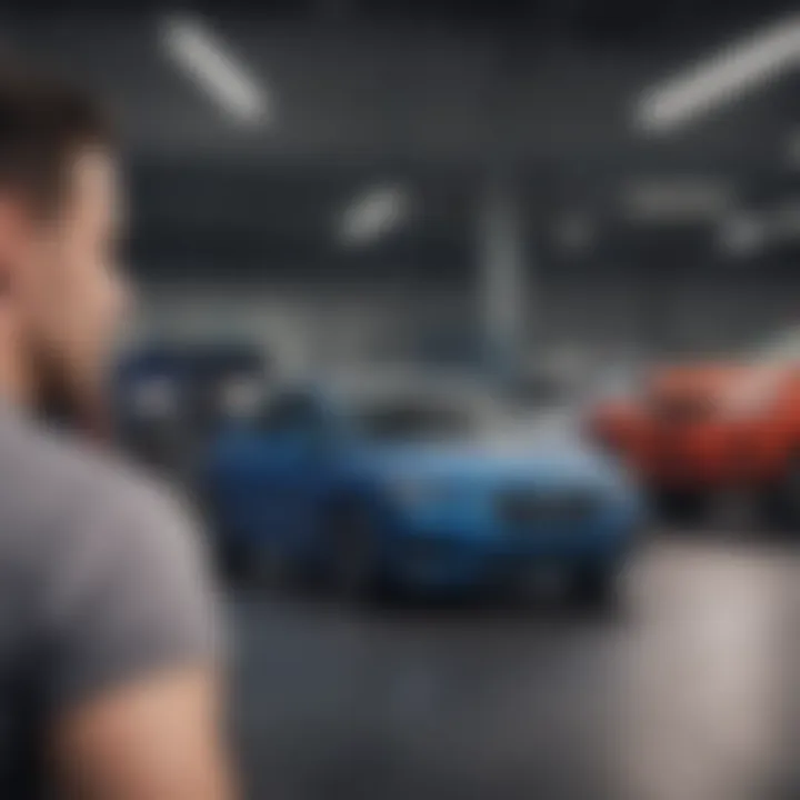 Customer discussing financing options with dealership staff