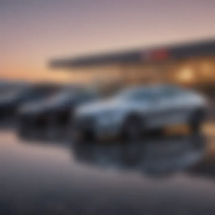 A panoramic view of the Folsom Lake Kia dealership at sunset