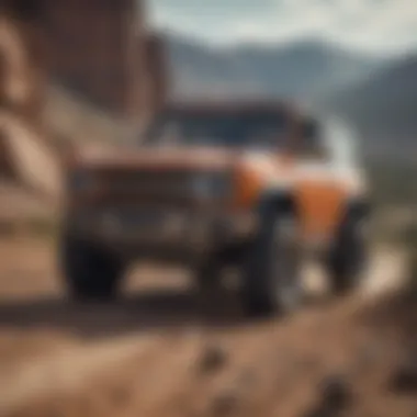 Off-road action shot of the Ford Bronco in a challenging terrain