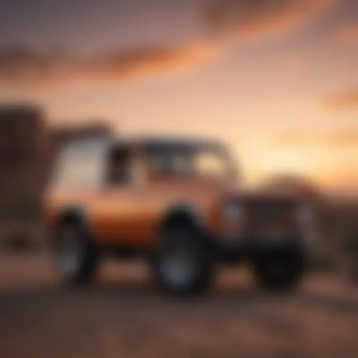 Iconic Ford Bronco silhouette in sunset