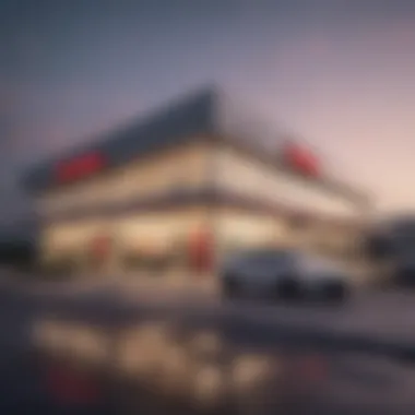 Exterior view of Fuccillo Toyota dealership showcasing a modern design and branding