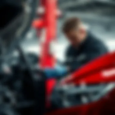 Technician performing a detailed vehicle inspection at Fuoco Honda
