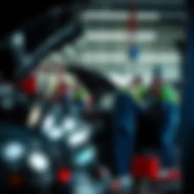 Skilled Mechanics at Work Mechanics working diligently on a Dodge vehicle in the service bay