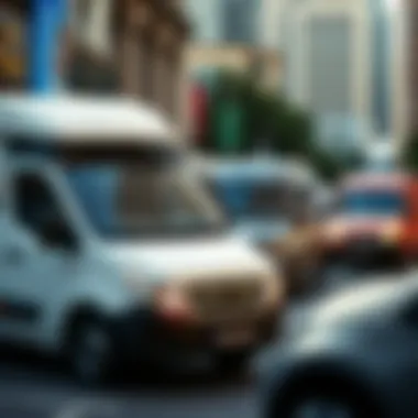 Market Impact of GM Delivery Vans in Urban Logistics GM delivery vans in a bustling urban environment illustrating their market presence