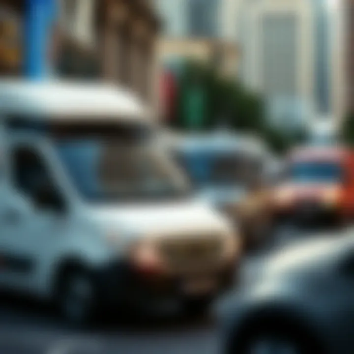 Market Impact of GM Delivery Vans in Urban Logistics GM delivery vans in a bustling urban environment illustrating their market presence