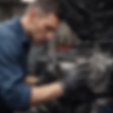 A mechanic examining a car engine