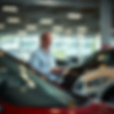 Consumer evaluating a car purchase in a dealership setting
