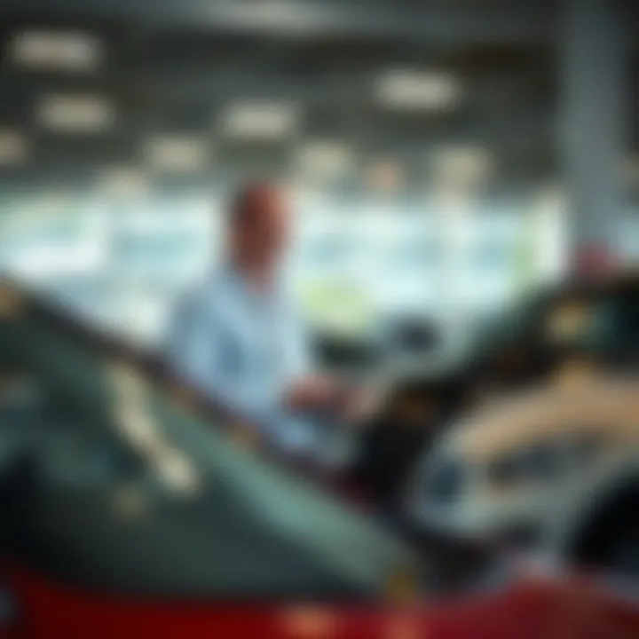 Consumer evaluating a car purchase in a dealership setting