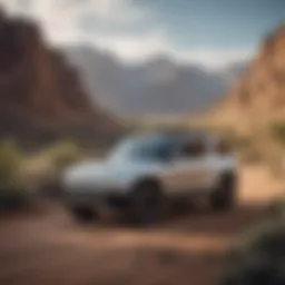 Rivian electric vehicle in a scenic landscape
