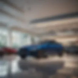 Showroom of a luxury Jaguar dealership showcasing various models