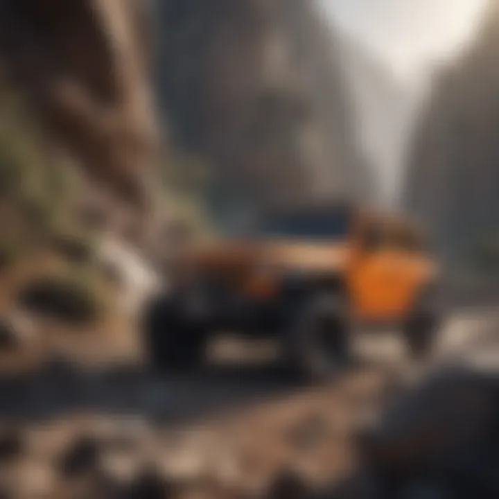 Jeep Wrangler navigating through rocky landscapes