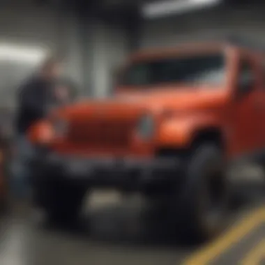 Service area at Kelly Jeep featuring technicians working on vehicles