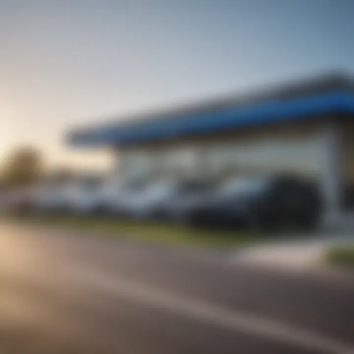 Exterior view of Larry Roesch Ford dealership showcasing modern architecture