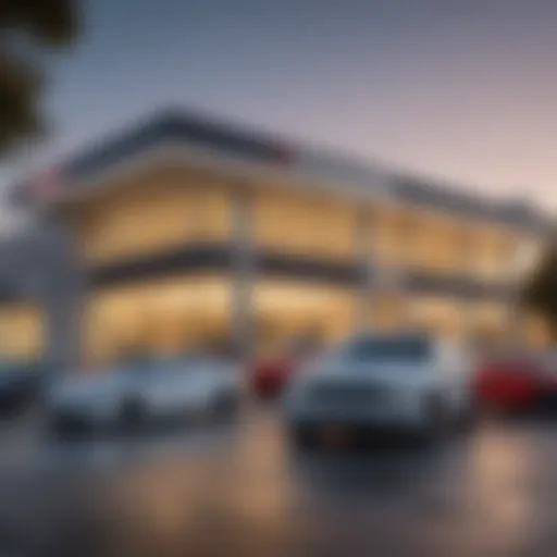 Exterior view of Lithia Dodge Concord dealership showcasing its modern architecture