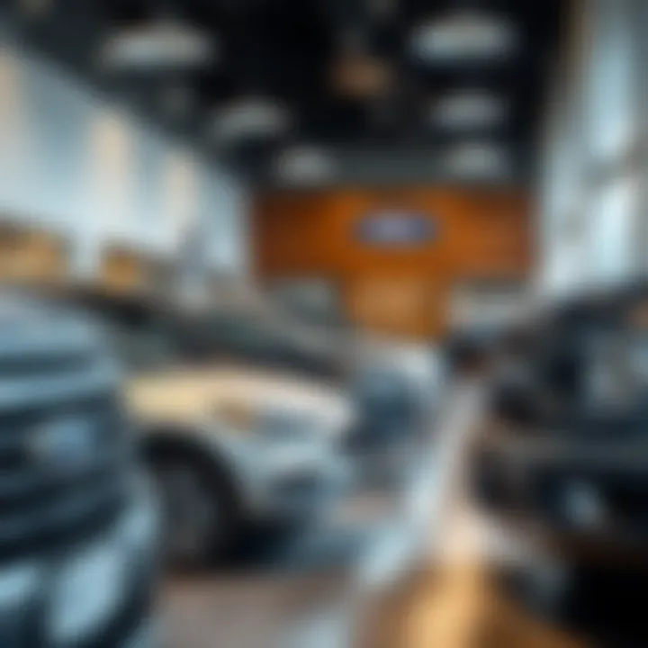 Showroom showcasing Ford vehicles