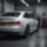 Exquisite Audi undergoing maintenance Luxury Audi vehicle being serviced at Audi of Bedford Service Department