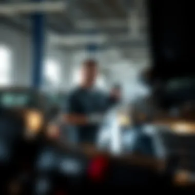 Service area where skilled technicians work on Cadillac cars