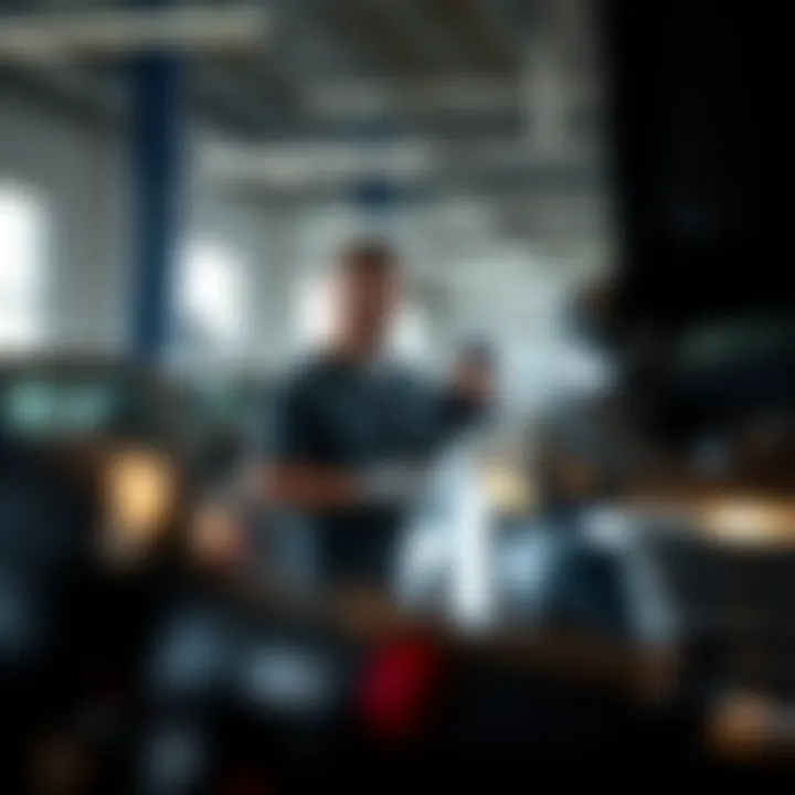 Service area where skilled technicians work on Cadillac cars