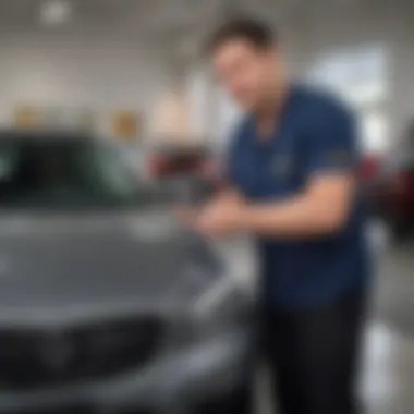 Happy customer receiving keys to their new vehicle at Mancari Dealership