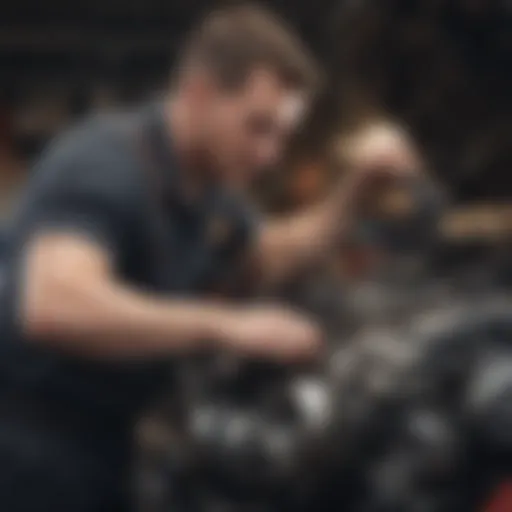 Mechanic working on car engine at Advance Auto Parts