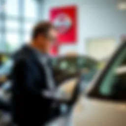 Customer reviewing a vehicle at Mike Rezi Nissan