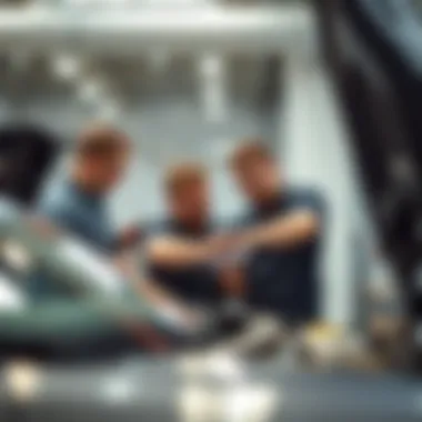 Service team assisting a customer with vehicle maintenance