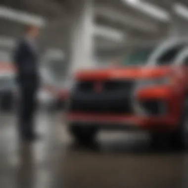 Mitsubishi dealership staff assisting a customer in Los Angeles