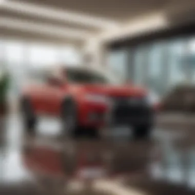 Luxurious interior of a Mitsubishi dealership in Los Angeles