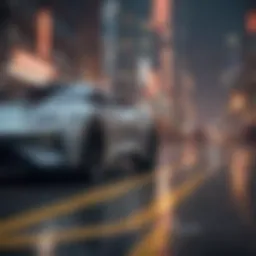 A futuristic cityscape showcasing diverse modes of transportation including electric vehicles and public transit.