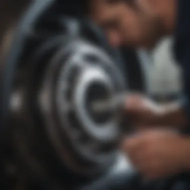 Analyzing Wheel Bearing Specifications An automotive engineer analyzing wheel bearing specifications on a digital tablet.