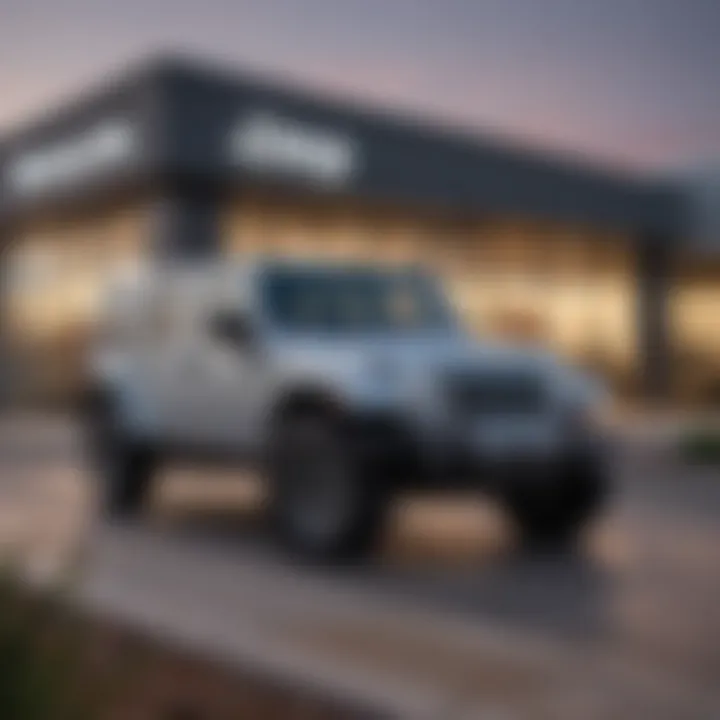 Exterior view of a modern Jeep dealership in Denton