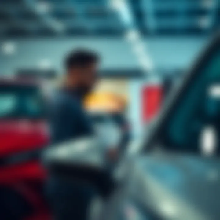 Interaction Between Customer and Sales Associate Customer engaging with a sales representative at a Toyota dealership