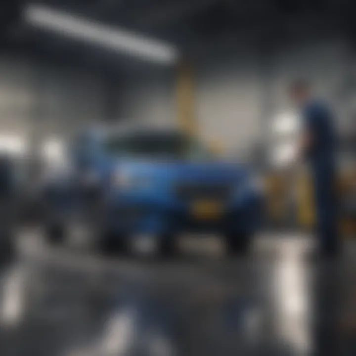 A mechanic performing a thorough inspection on a used Subaru car at CarMax.