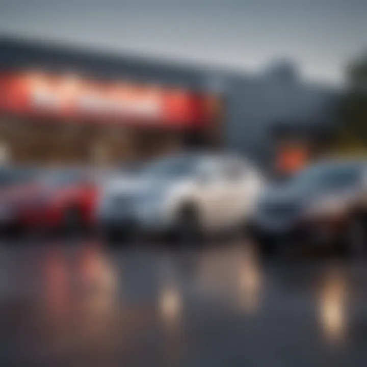 Diverse Nissan fleet vehicles parked at a business site