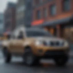 A sleek exterior view of the redesigned Nissan Frontier showcasing its aggressive front fascia.