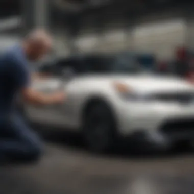 Skilled technician performing routine maintenance on a Nissan vehicle