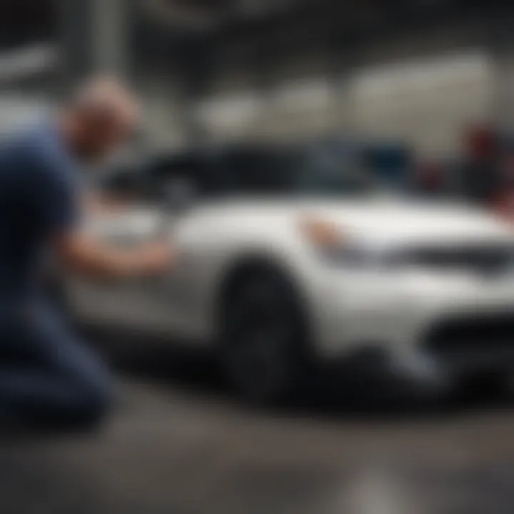 Skilled technician performing routine maintenance on a Nissan vehicle