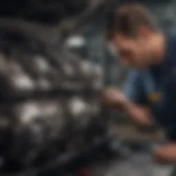 Mechanic conducting thorough inspection of engine components