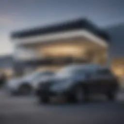 Exterior view of Peacock Chrysler dealership showcasing modern architecture and branding