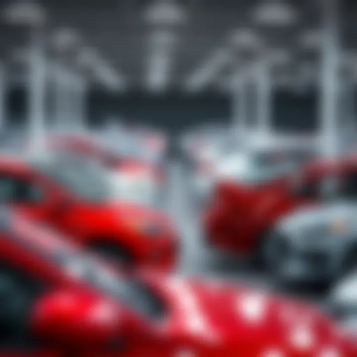 Well-organized vehicle inventory lot filled with diverse car models offered at Route 2 Hyundai
